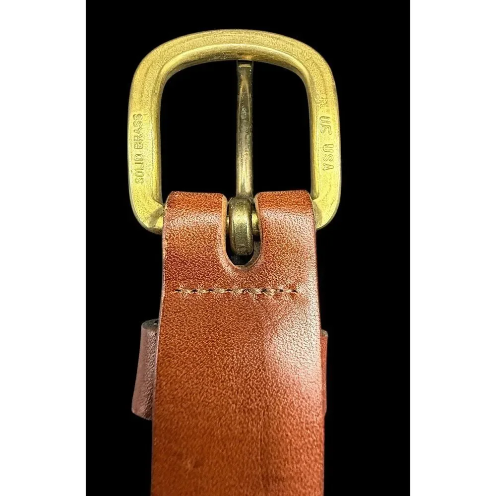 Canterbury Sz 32 Canvas Belt Blue Nautical Boats Leather Trim Solid Brass VTG